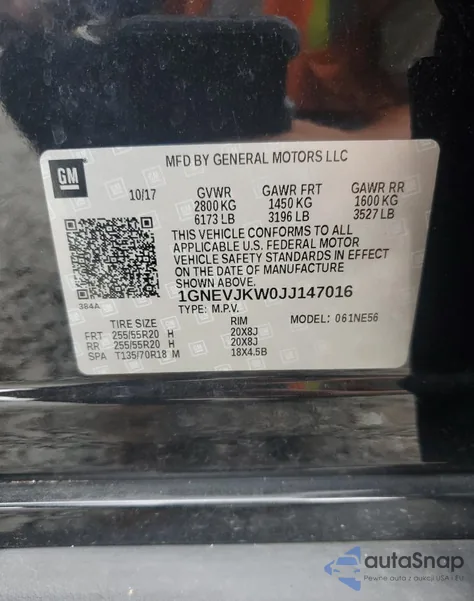 2018 Chevrolet Traverse Premier из США, поврежденный, VIN 1GNEVJKW0JJ147016